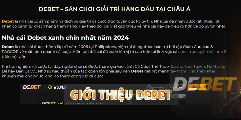 Giới thiệu Debet - Thương hiệu nhà cái xanh chín năm 2024 1 Giới thiệu Debet